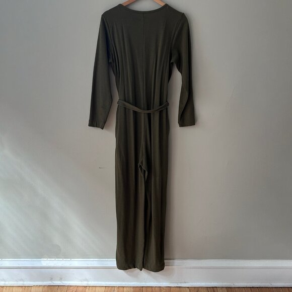 Gap Olive Green Knit Belted Jumpsuit w/ Pockets - Picture 4 of 6